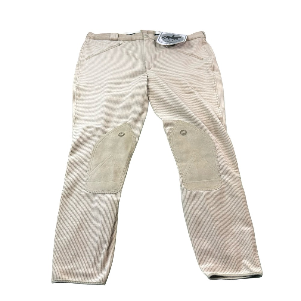 Pikeur Mens Corduroy Equestrian Breeches Beige Tan Knee Patch Riding Pants 42